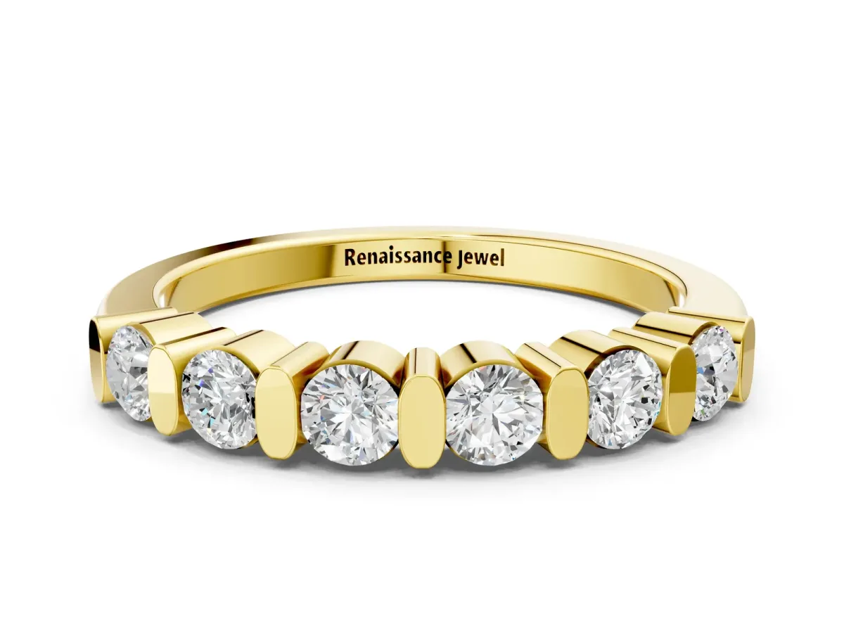 Channel Set Round Diamond Half Eternity Band Yellow gold