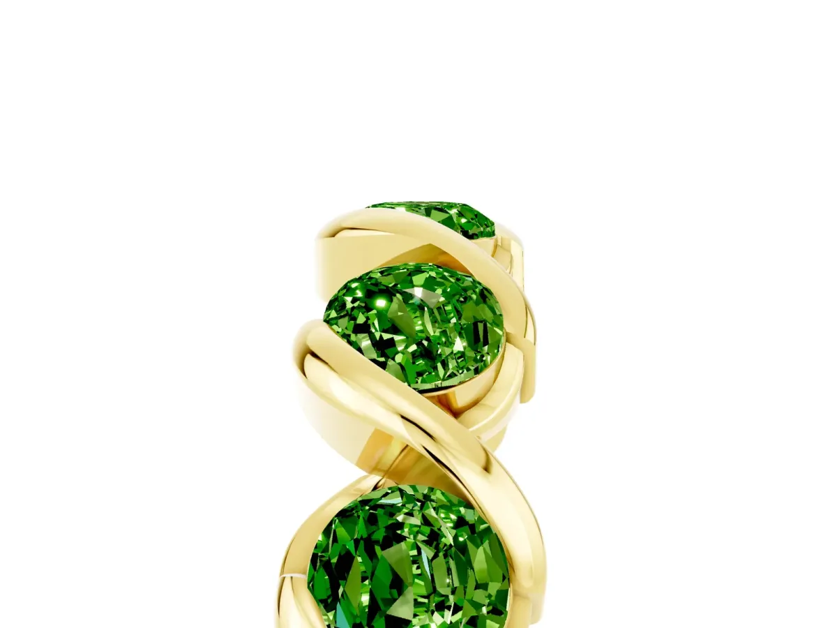 Round Peridot Wave Band with Channel Setting and Shared Prongs Yellow gold