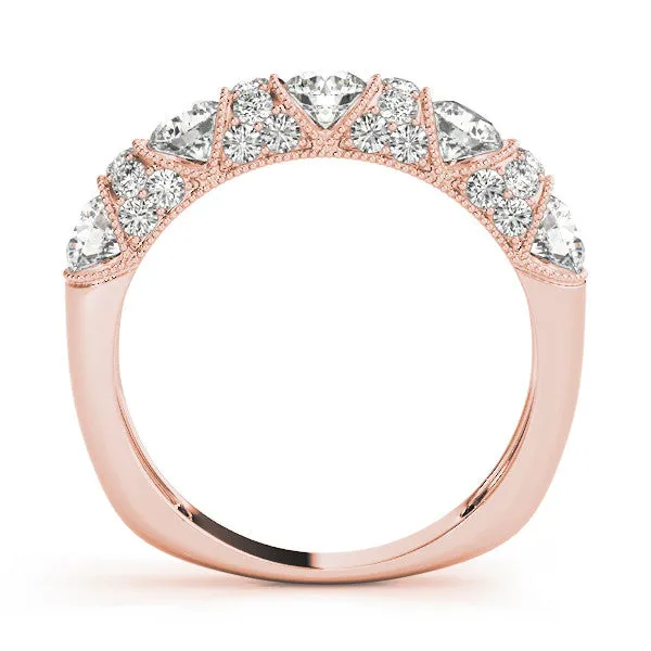 Round Cut Milgrain Diamond Half Eternity Band with Pave Setting Rose gold