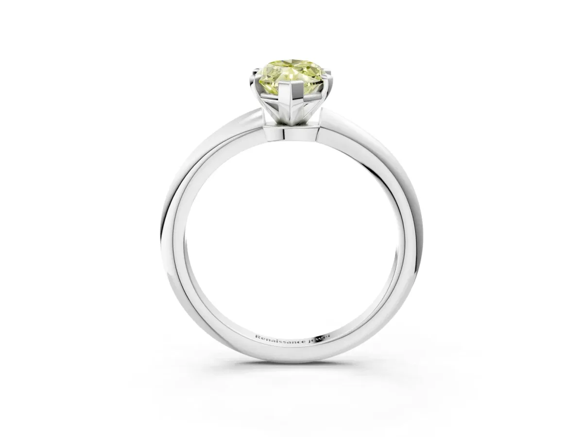 Fancy Yellow Marquise Cut Diamond Solitaire Ring with Six-Prong Setting and Classic Band Silver