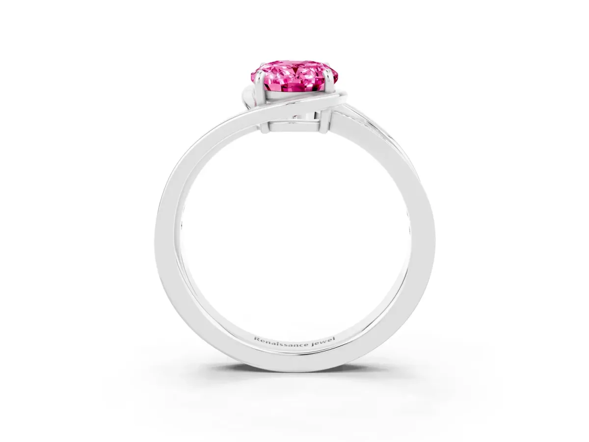Oval Cut Pink Sapphire Solitaire Ring with Split Shank and Prong Setting White gold