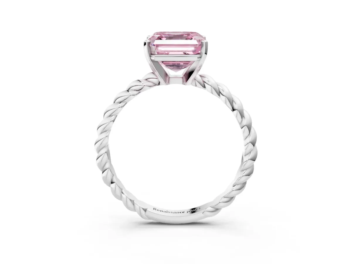 Fancy Pink Asscher Cut Cut Solitaire Twisted Band with Four-Prong Setting Platinum