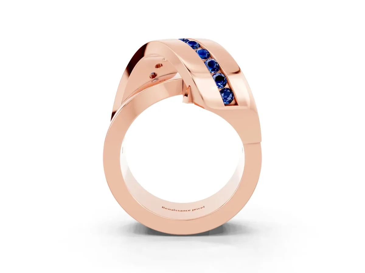 Pavé Round Blue Sapphire Crossover Band with Channel Setting Rose gold
