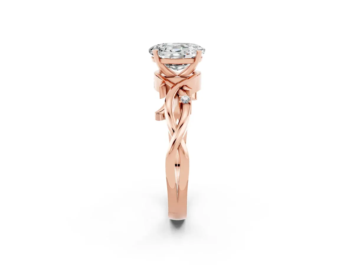 Oval Cut Moissanite Solitaire Ring with Twisted Band and Prong Setting Rose gold