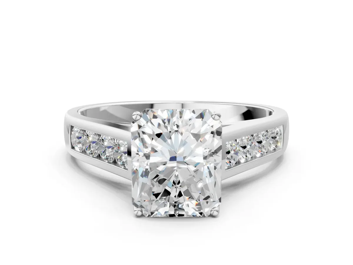 Radiant Cut Brilliant Channel-Set Solitaire Ring with Four-Prong Setting Platinum