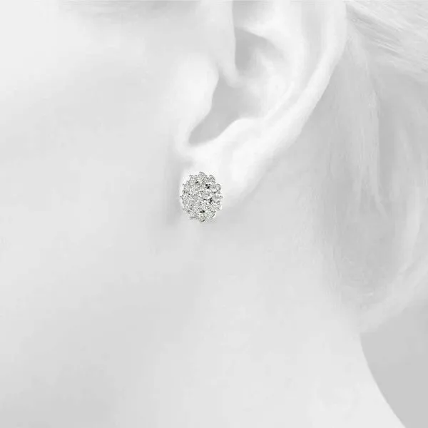 Cluster Diamond Round Stud Earrings with Basket Setting White gold
