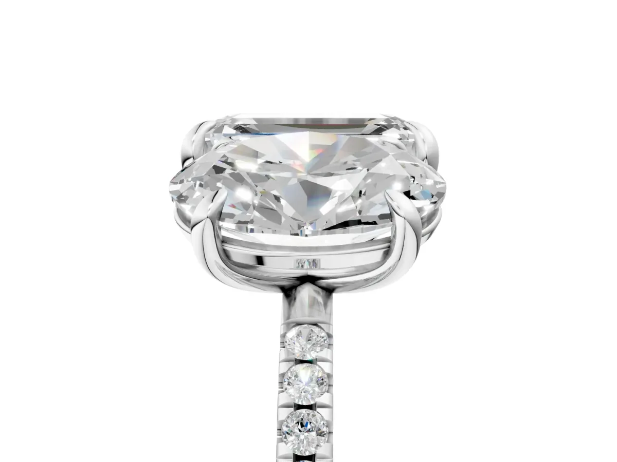 Oval and Emerald Toi Moi Ring with Prong Setting and Pave Band Silver