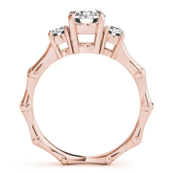 Round Cut Brilliant Three-Stone Bamboo Band with Prong Setting Rose gold