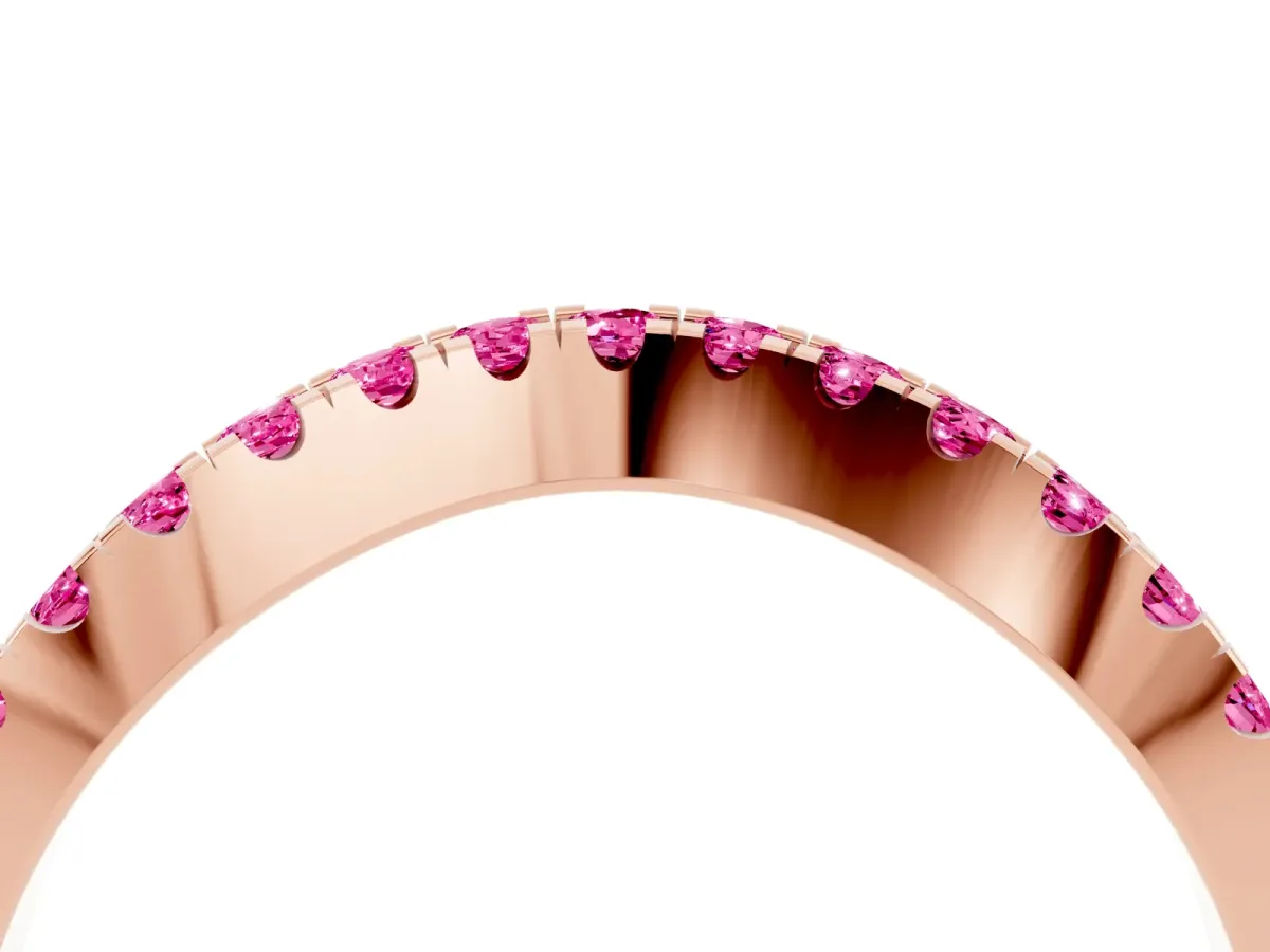Round Pink Sapphire Pavé Curved Band with Shared Prong Setting Rose gold