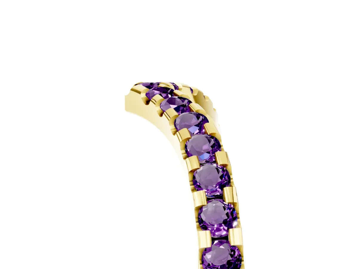Pavé Round Amethyst Chevron Band with Shared Prong Setting Yellow gold