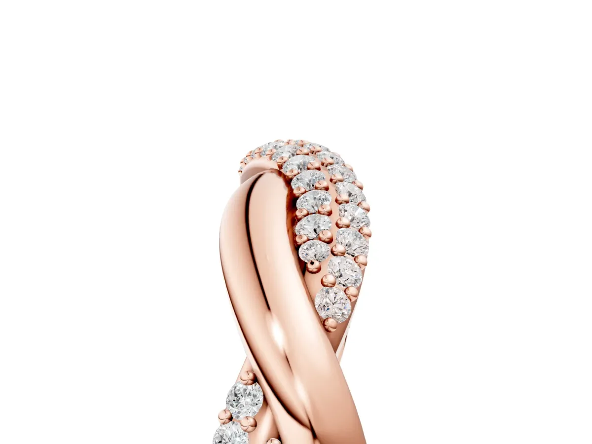 Pavé Round Diamond Twist Eternity Band with Prong Setting Rose gold