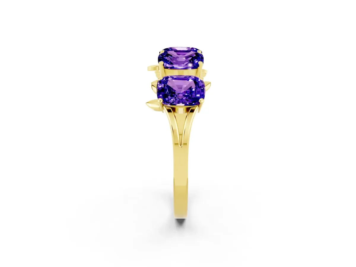 Emerald Cut Tanzanite Prong-Set Half Eternity Band Yellow gold