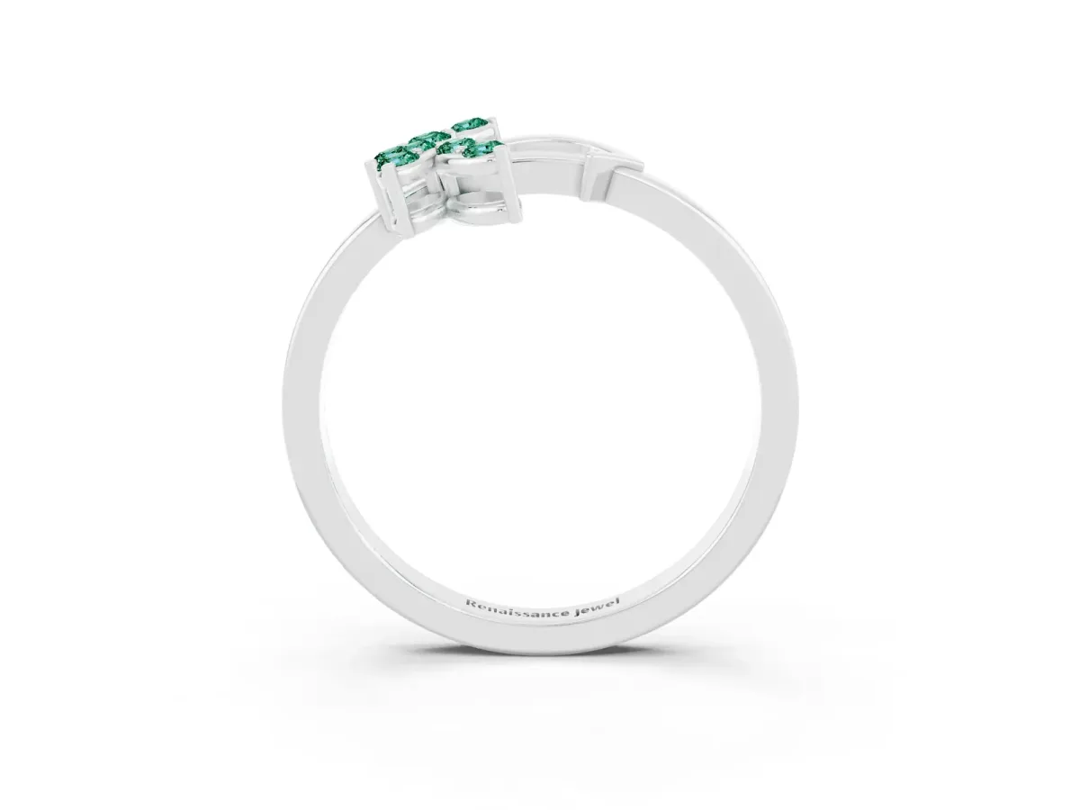 Marquise Green Sapphire Cluster Bypass Ring with Prong Setting White gold