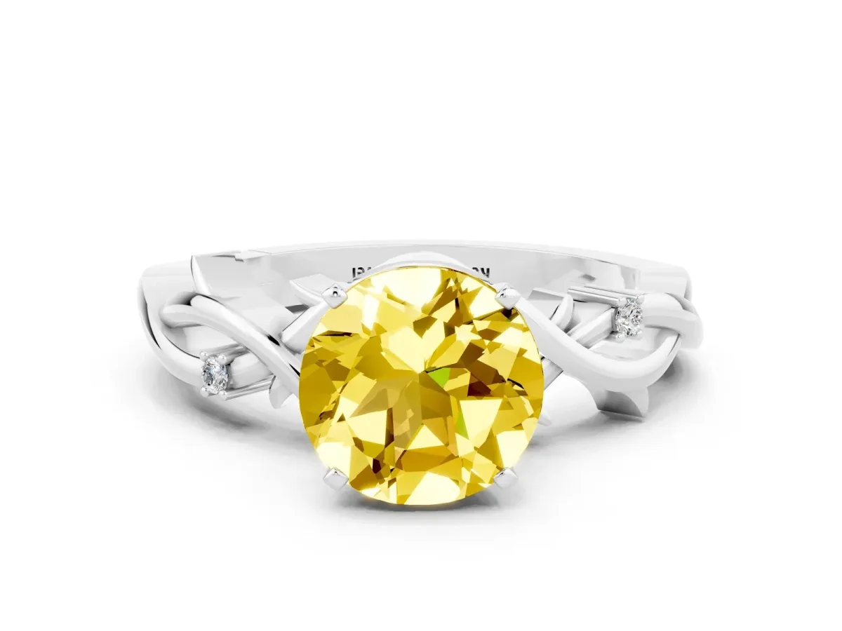 Round Cut Yellow Sapphire Solitaire Ring with Twisted Band and Prong Setting Silver