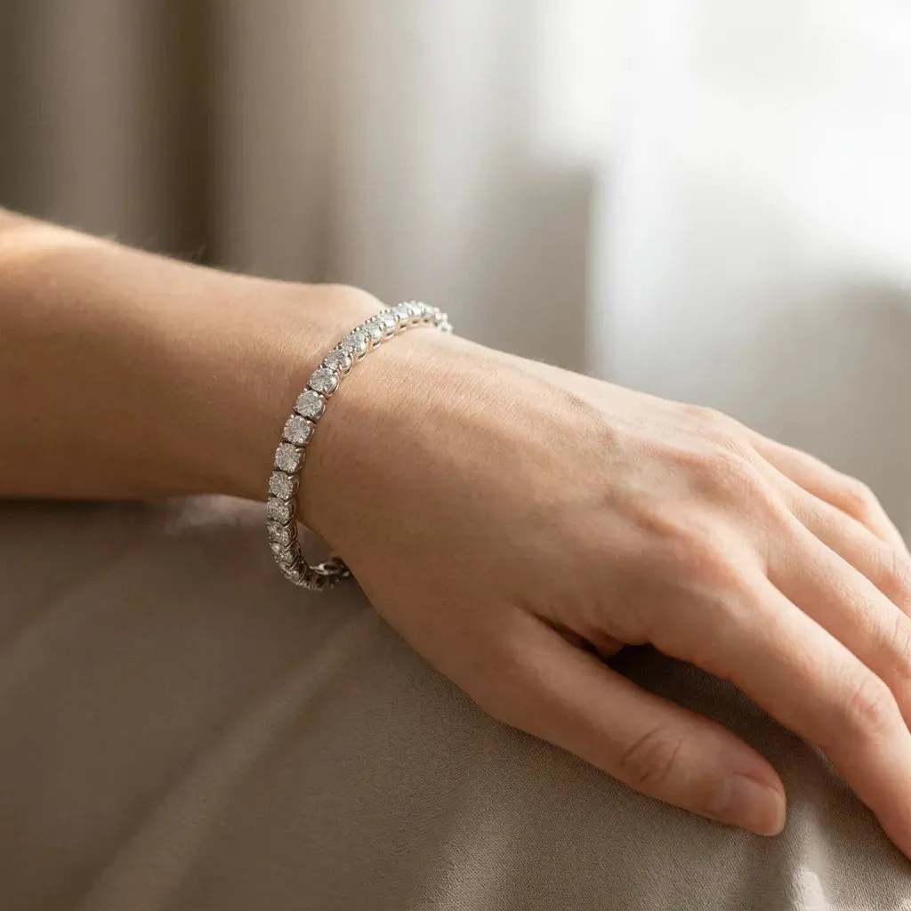 Round Cut Diamond Tennis Bracelet with Four-Prong Setting Silver