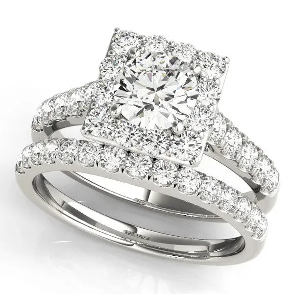 Halo Round Cut Diamond Pave Band Prong Setting Ring Silver