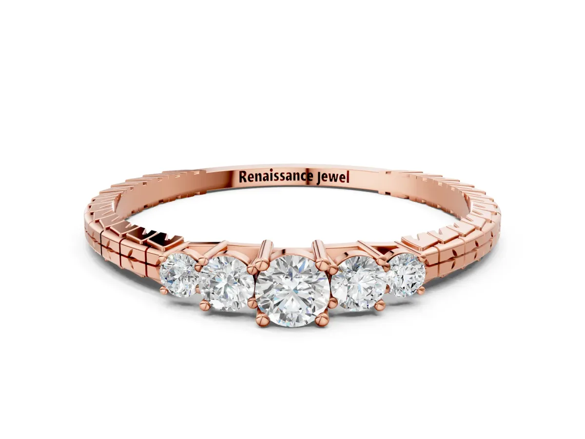 Five-Stone Round Cut Diamond Prong Set Eternity Band Rose gold