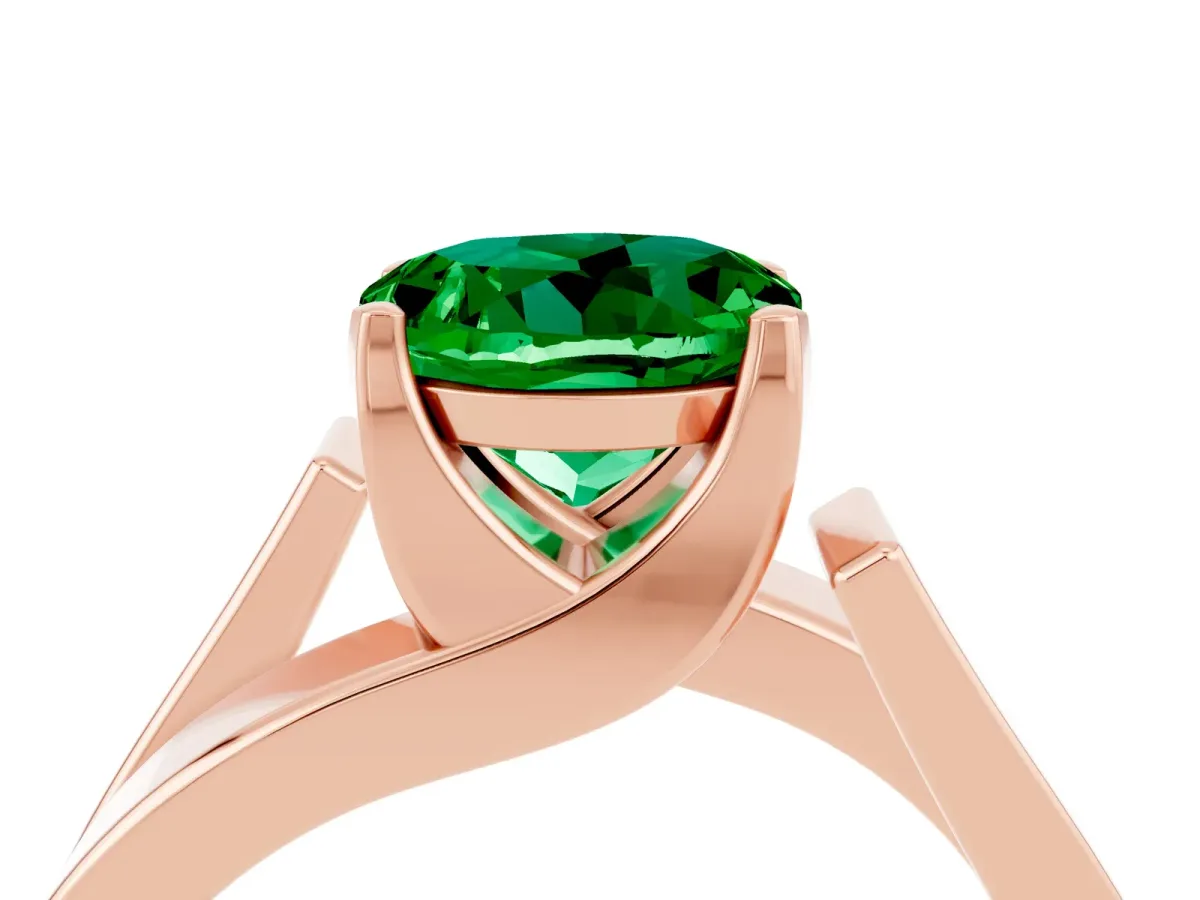 Modern Tension Set Round Cut Emerald Solitaire Wide Band Ring Rose gold