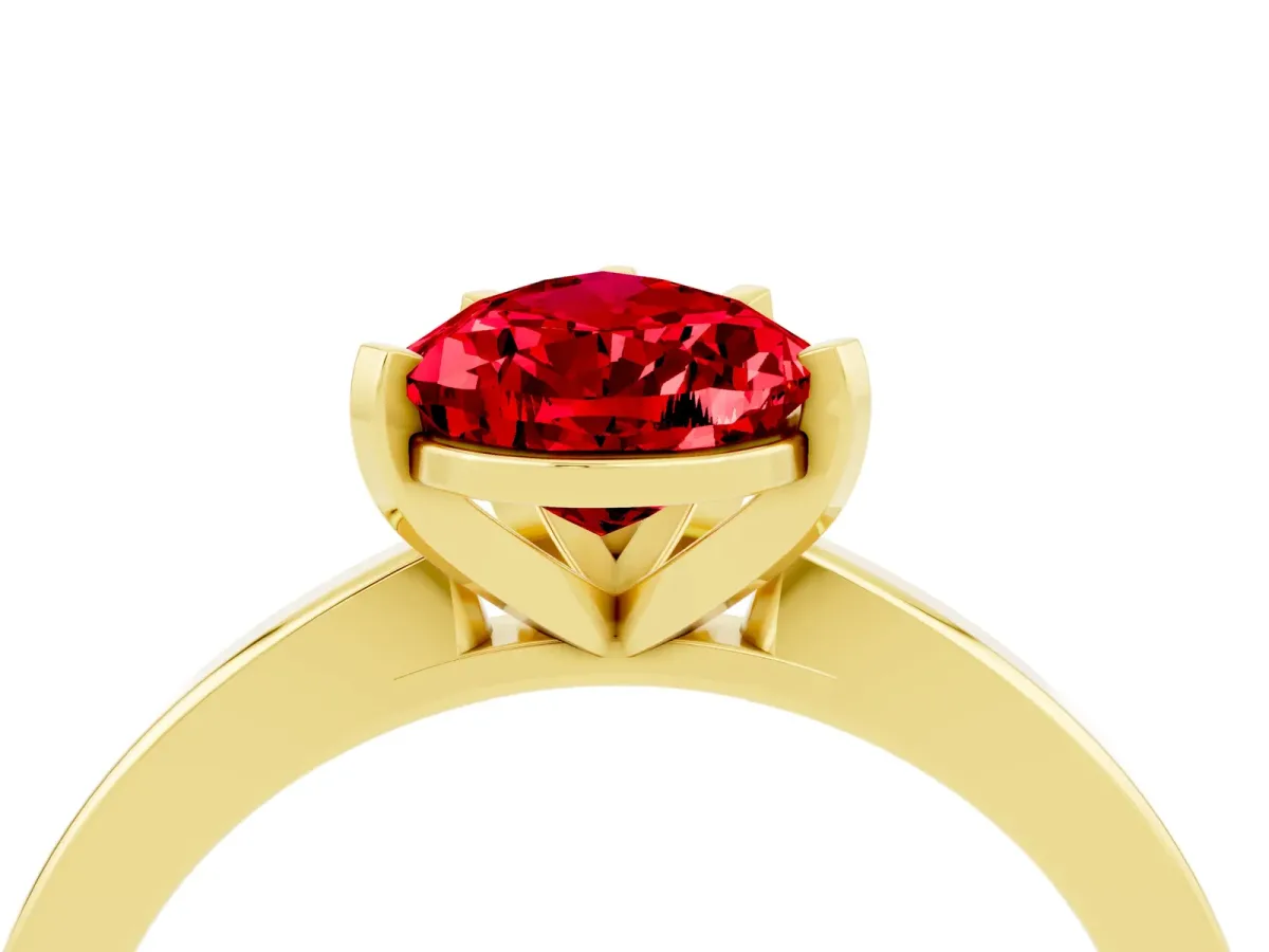 Pear Cut Ruby Solitaire Engagement Ring with Classic Band and Four-Prong Setting Yellow gold