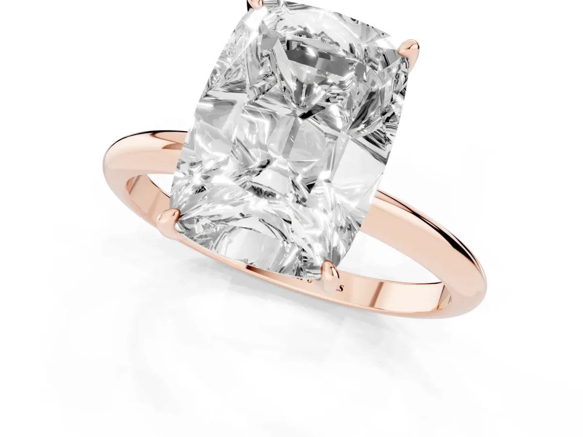Old Mine Elongated Cushion Diamond Classic Band Four Prong Solitaire Ring Rose gold