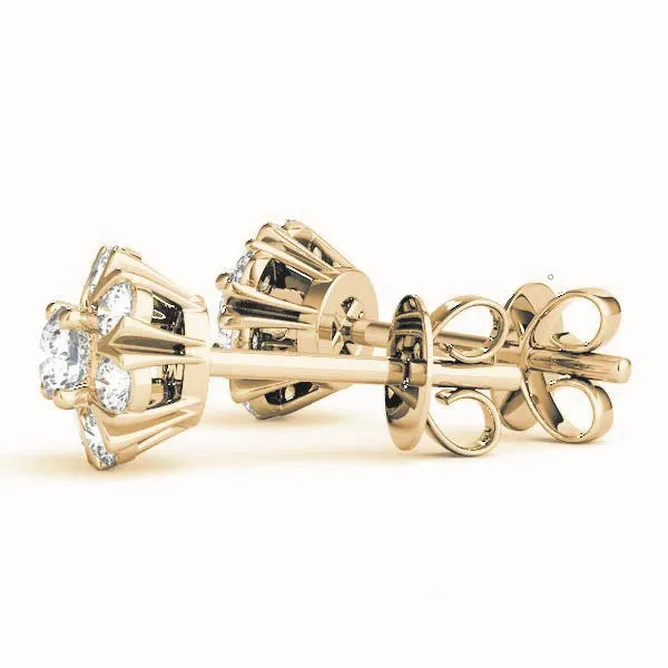 Round Cluster Diamond Stud Earrings with Prong Setting Yellow gold