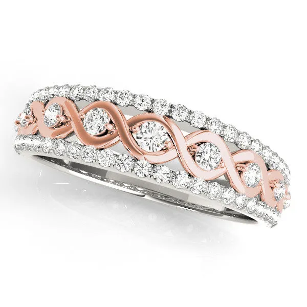 Round Brilliant Diamond Infinity Twist Pave Band with Prong Setting Platinum