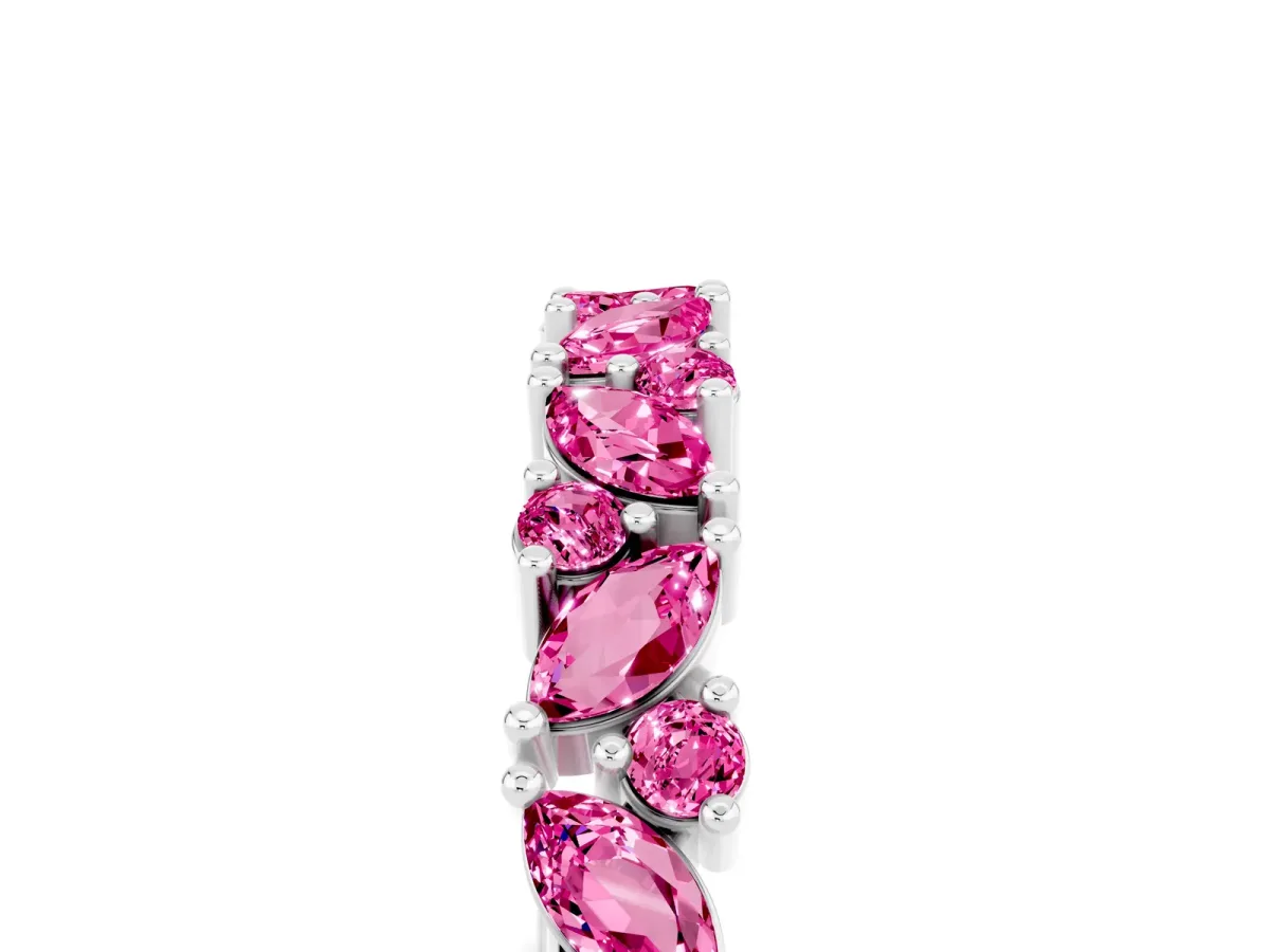 Marquise and Round Pink Sapphire Vine Eternity Band with Prong Setting Silver