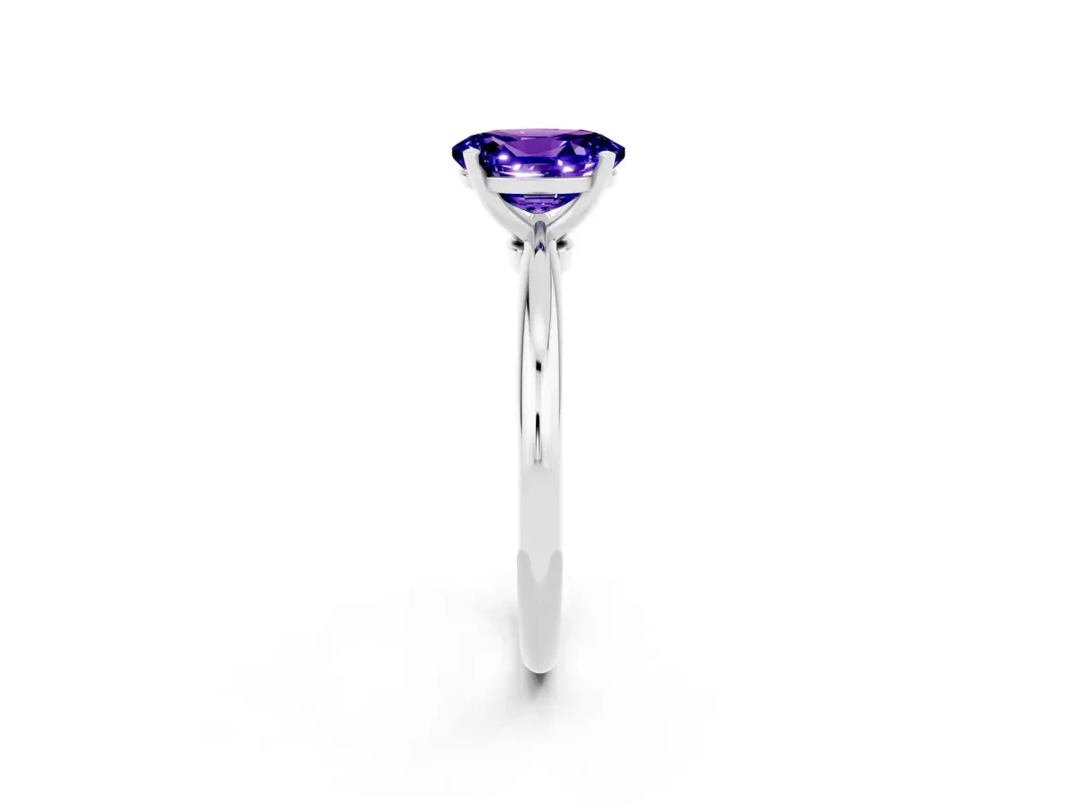 Oval Cut Tanzanite Solitaire Ring with Six-Prong Setting and Classic Band Silver