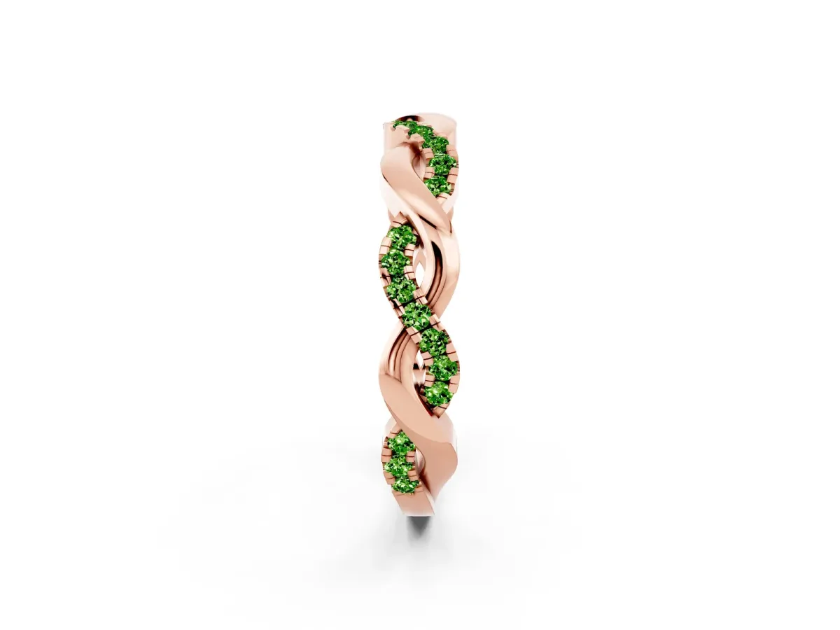 Pavé Round Peridot Twist Eternity Band with Shared Prong Setting Rose gold