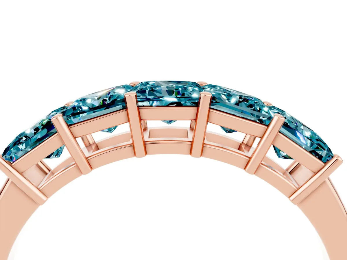 Princess Cut Five-Stone Blue Topaz Band with Prong Setting Rose gold