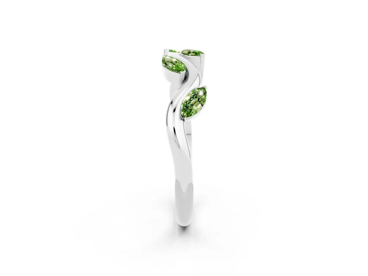 Marquise Peridot Twisted Band with Prong Setting Platinum