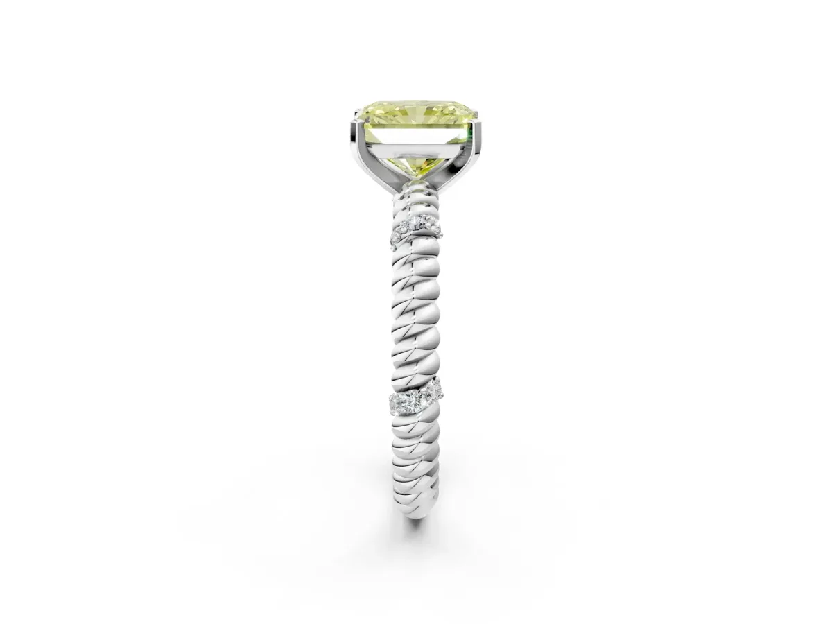 Fancy Yellow Radiant Cut Solitaire Twisted Band Prong Set Engagement Ring Silver