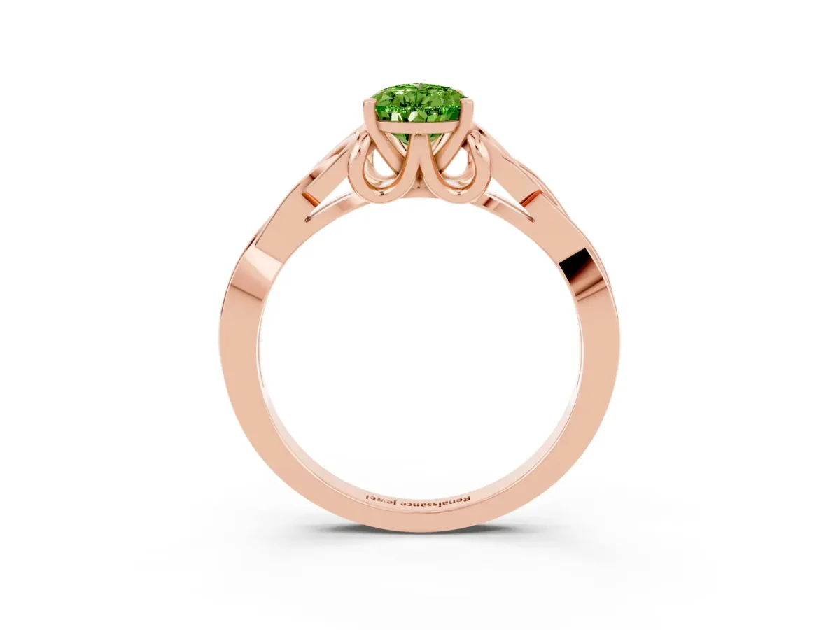 Pear Cut Peridot Solitaire Celtic Knot Ring with Four-Prong Setting Rose gold