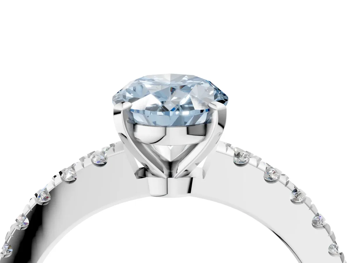 Fancy Blue Oval Cut Solitaire Diamond with Pavé Band and Four-Prong Setting Platinum