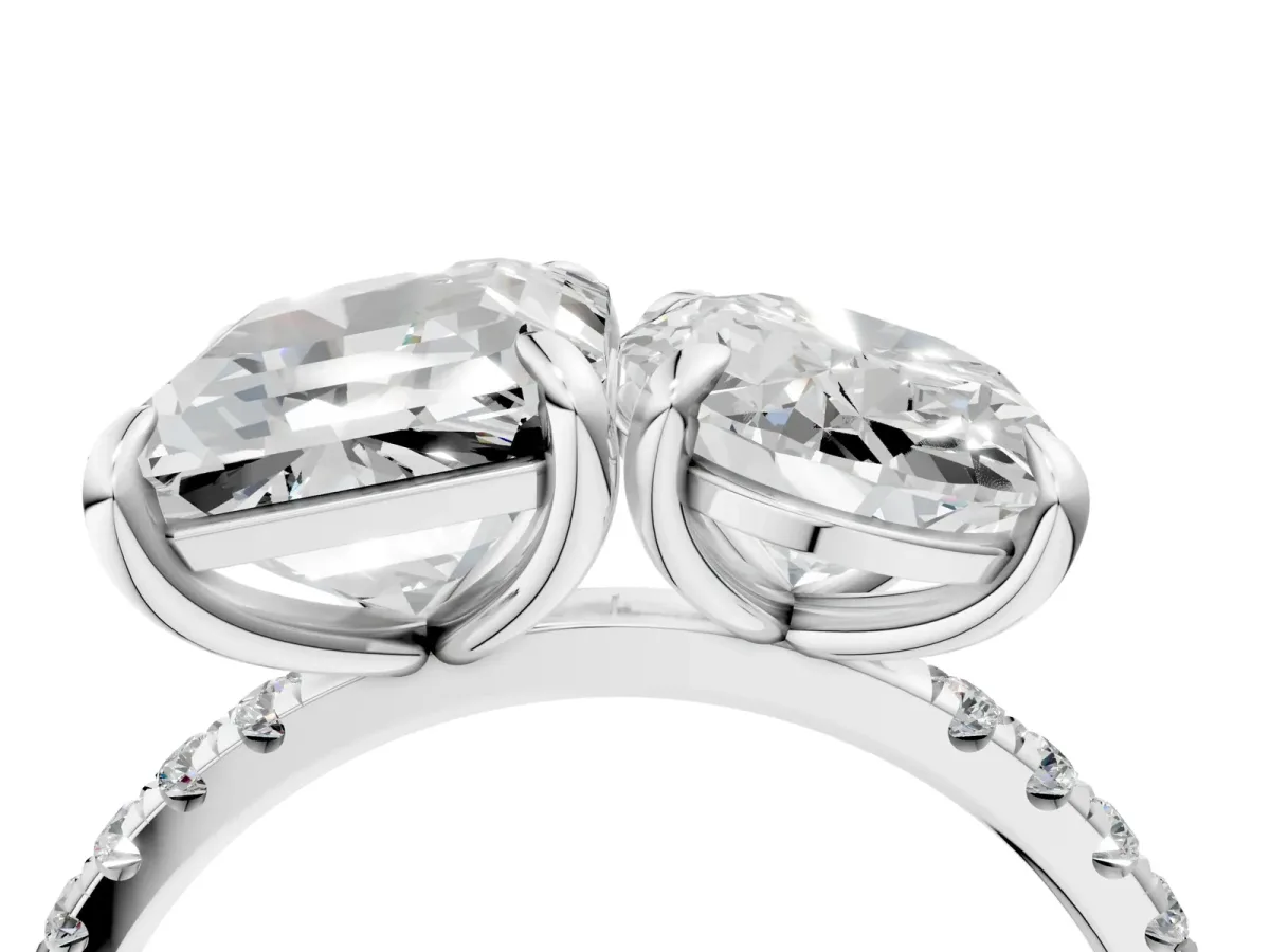 Oval and Radiant Toi Moi Ring with Prong Setting and Micro Pave Band Silver