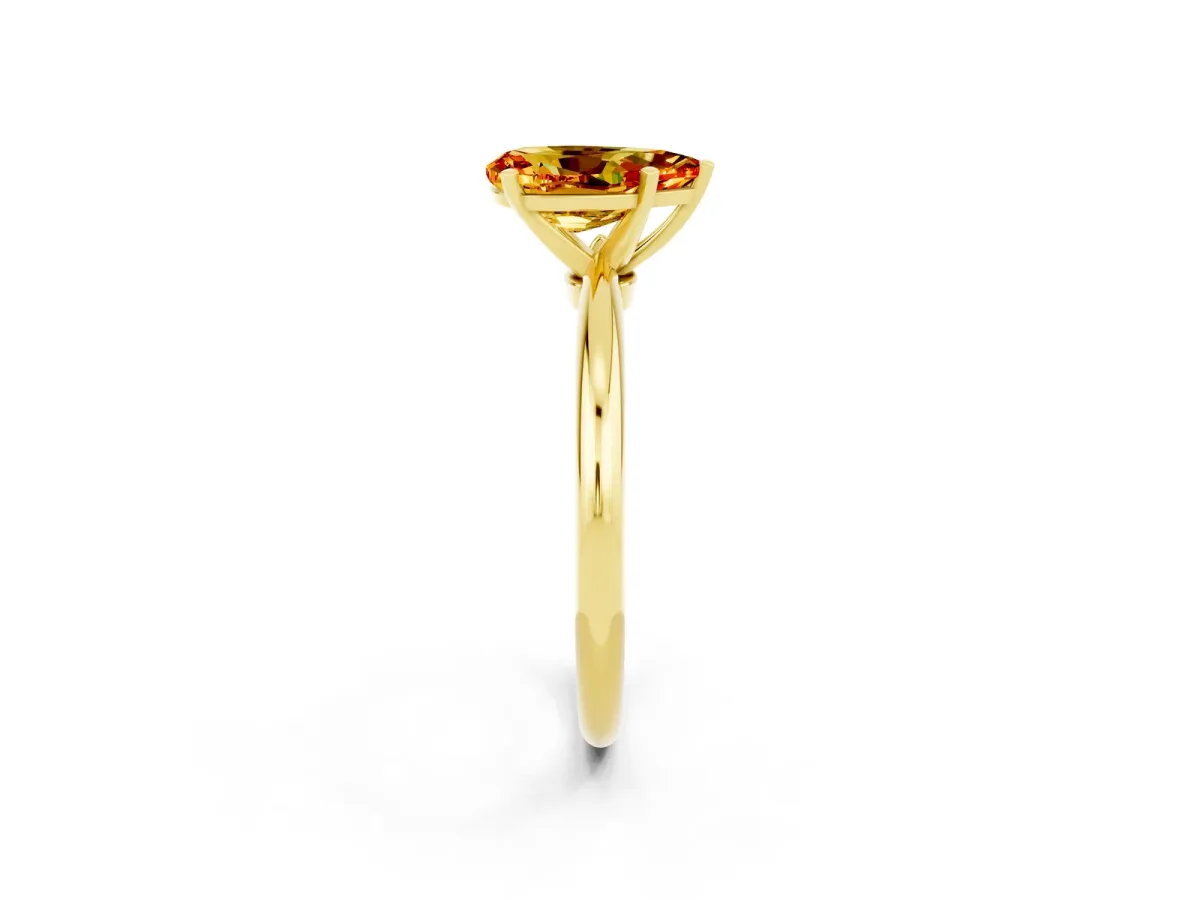 Pear Cut Citrine Solitaire Ring with Six-Prong Setting and Classic Band Yellow gold