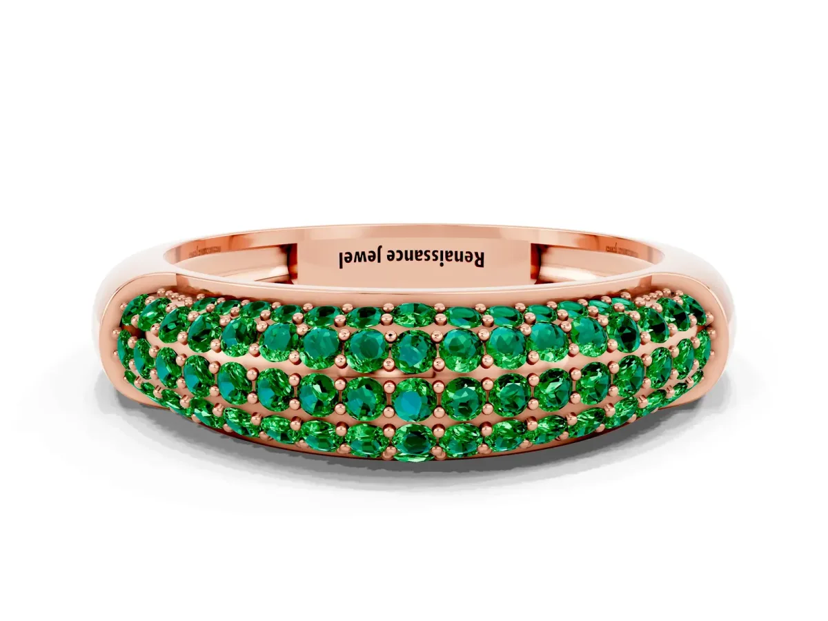 Three-Row Pavé Round Emerald Dome Band Rose gold