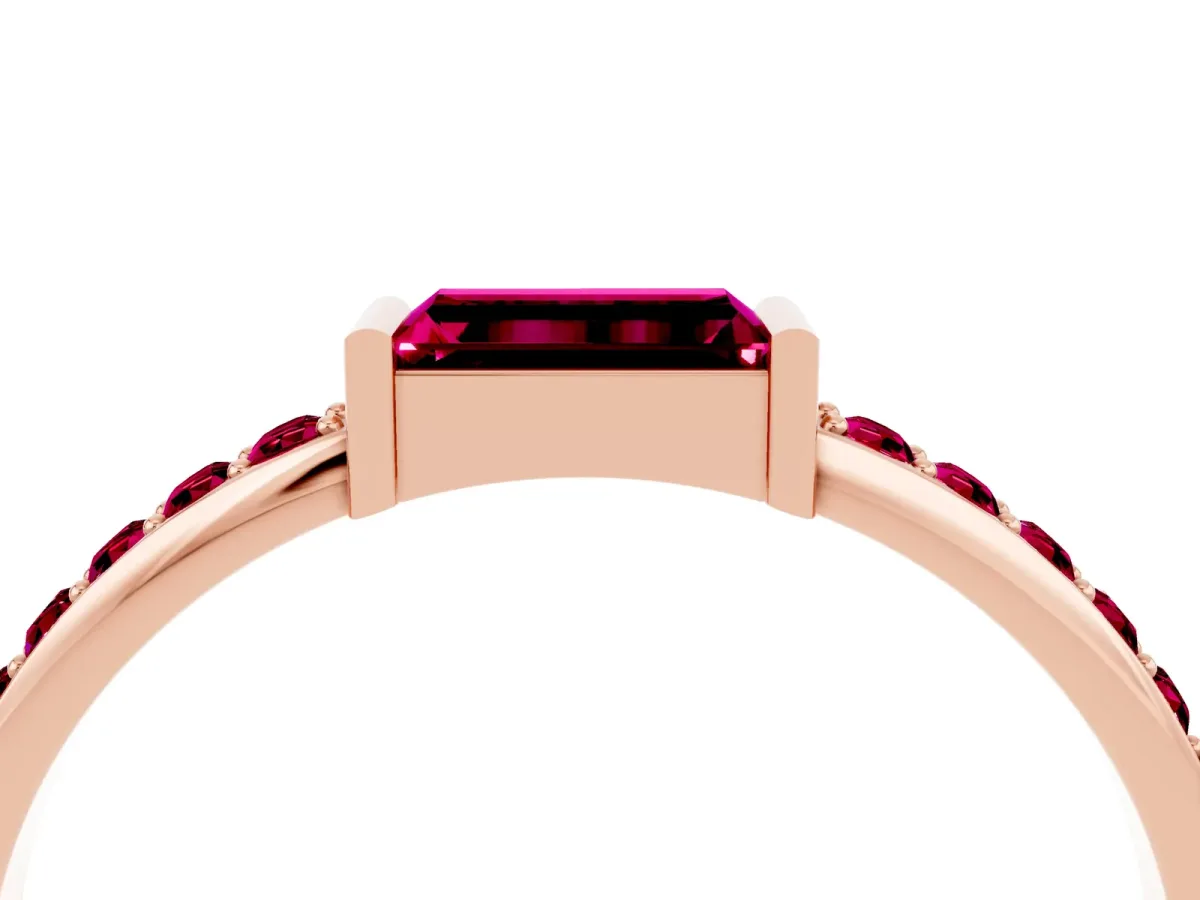 Baguette Garnet Pavé Band with Bar Setting Rose gold