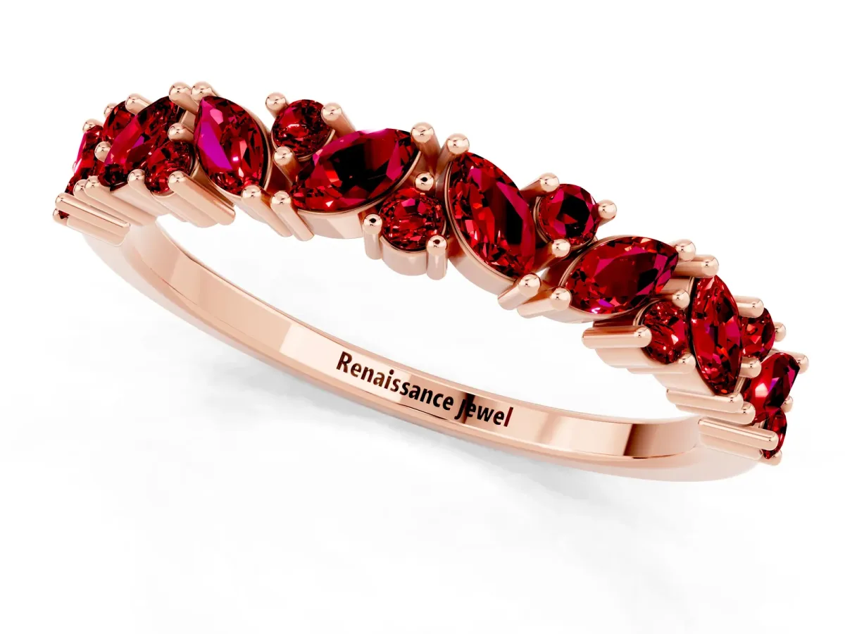 Marquise and Round Ruby Vine Eternity Band with Prong Setting Rose gold