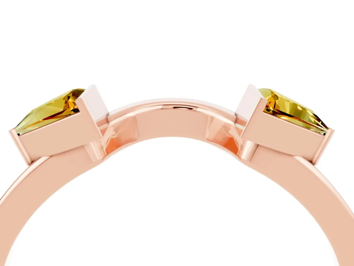Trillion Citrine Open Band Ring with Bezel Setting Rose gold