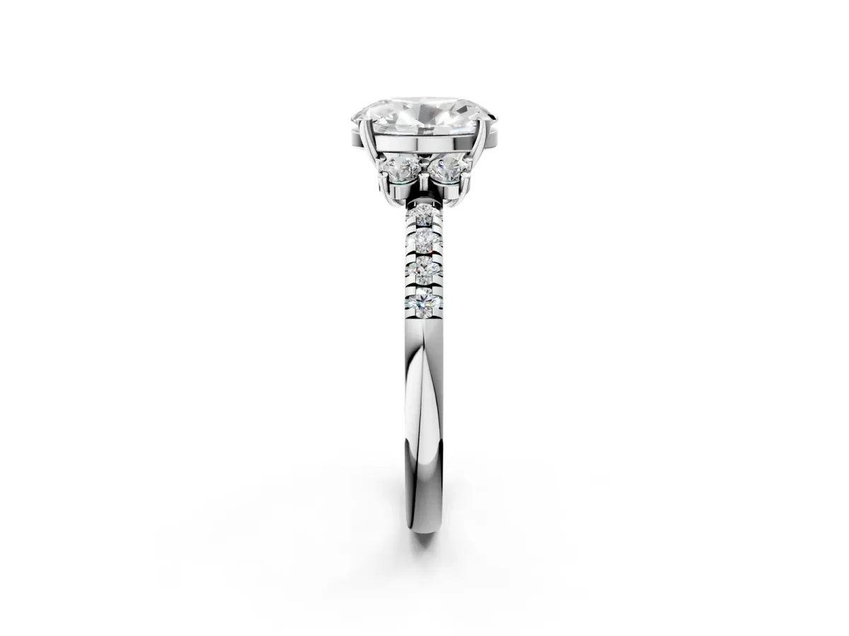 Oval Cut Diamond Three-Stone Pave Band with Four-Prong Setting Silver
