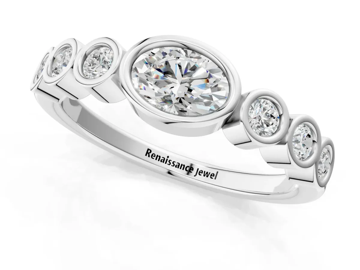 Bezel Set Oval Diamond Half Eternity Band Platinum