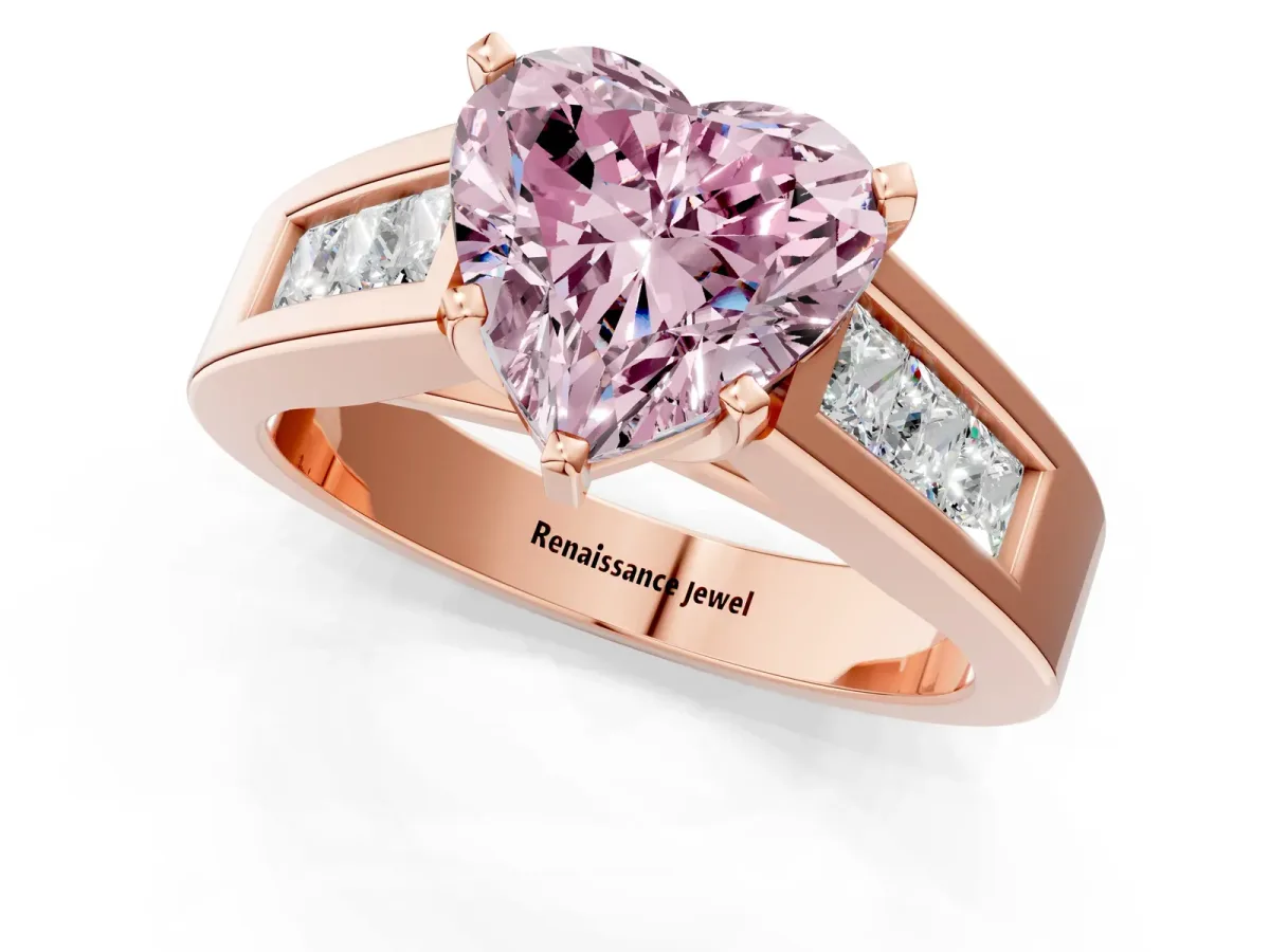 Fancy Pink Heart Cut Cut Channel Set Solitaire Ring with Four-Prong Setting Rose gold
