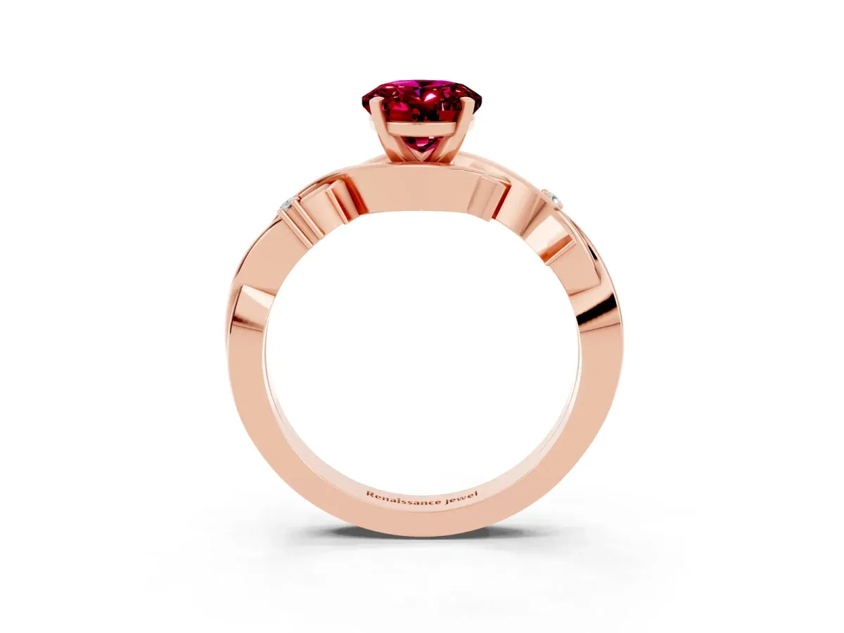 Oval Cut Garnet Solitaire Ring with Twisted Band and Prong Setting Rose gold