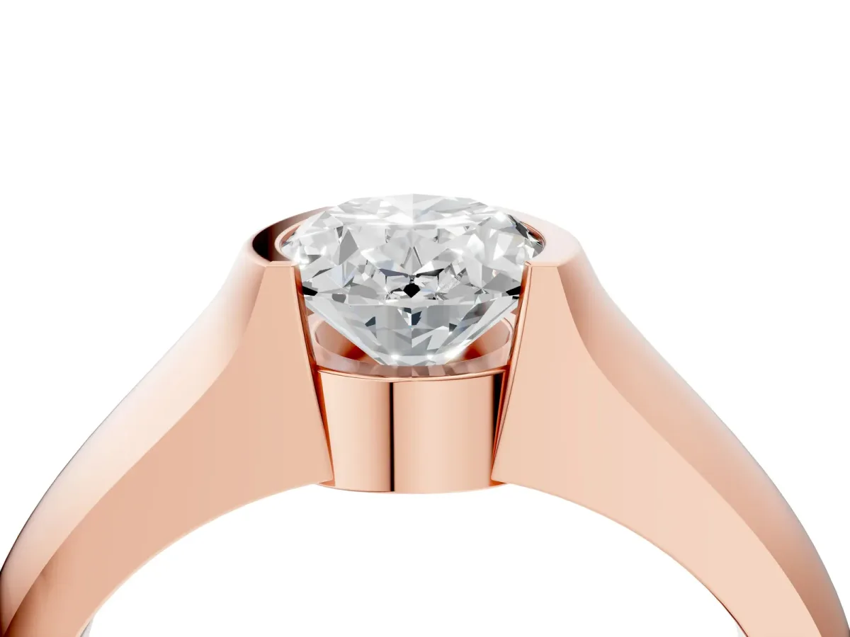Oval Cut Solitaire Bezel Set Diamond Ring with Wide Band Rose gold