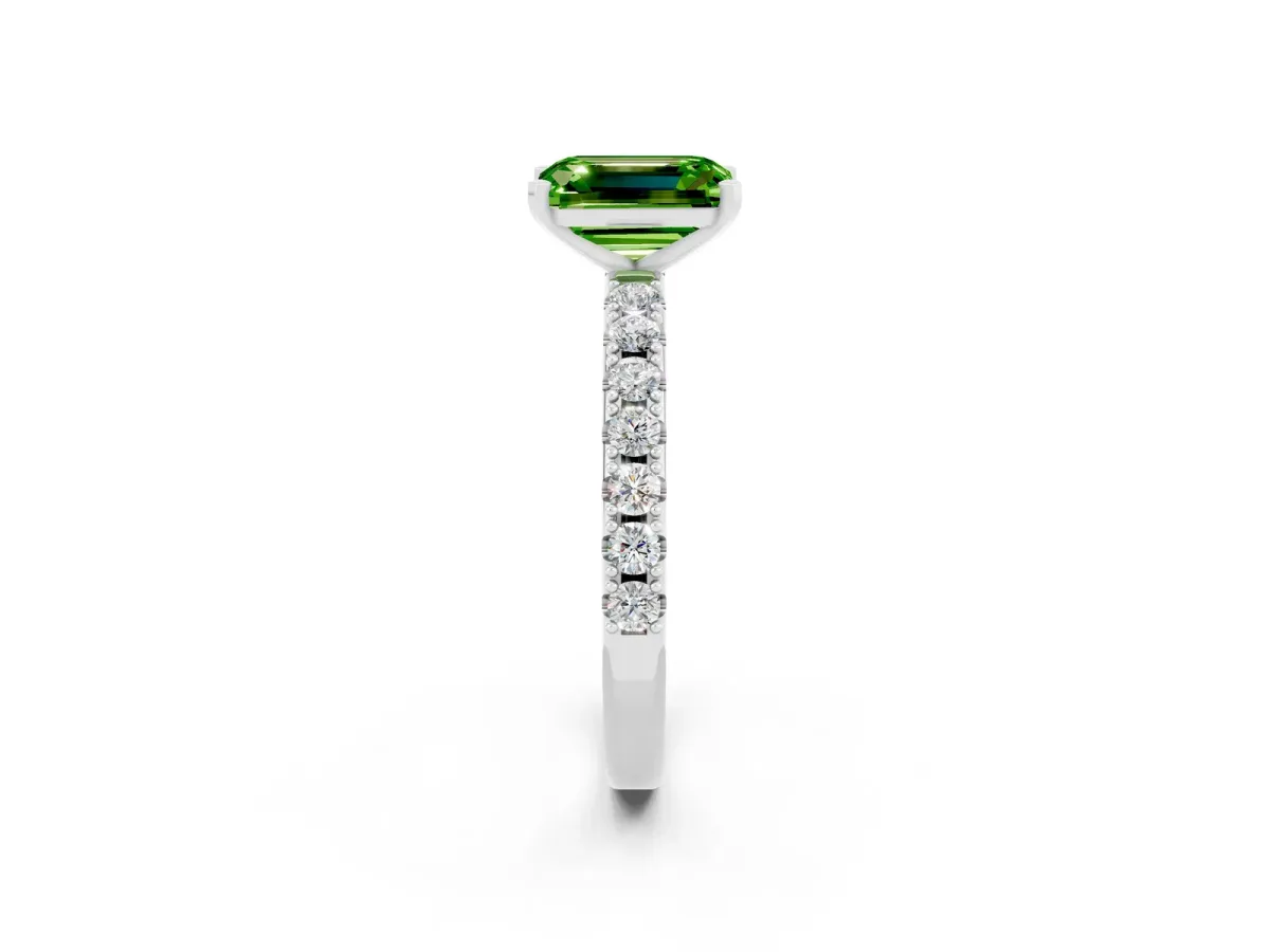 Emerald Cut Peridot Solitaire Pavé Band with Four-Prong Setting Platinum