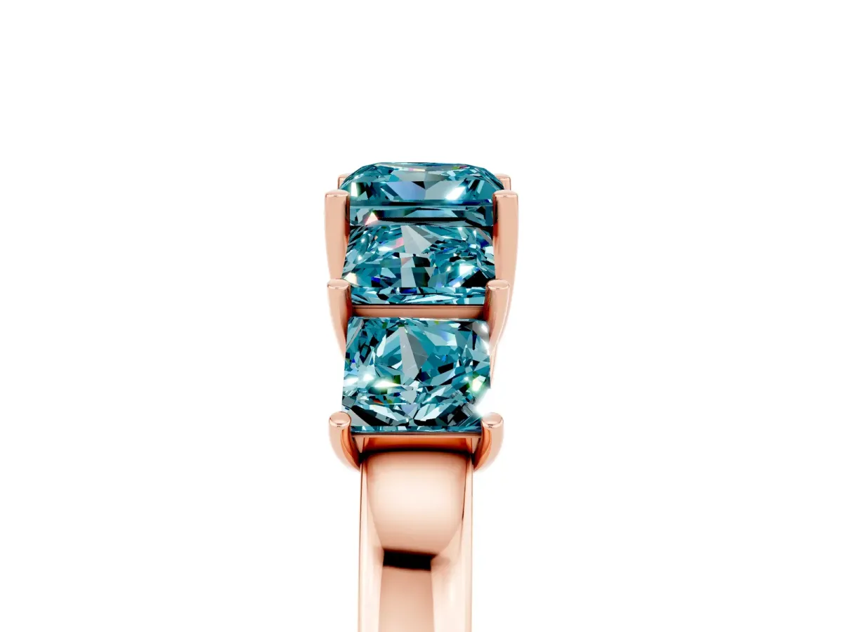 Princess Cut Five-Stone Blue Topaz Ring with Classic Prong Setting Rose gold