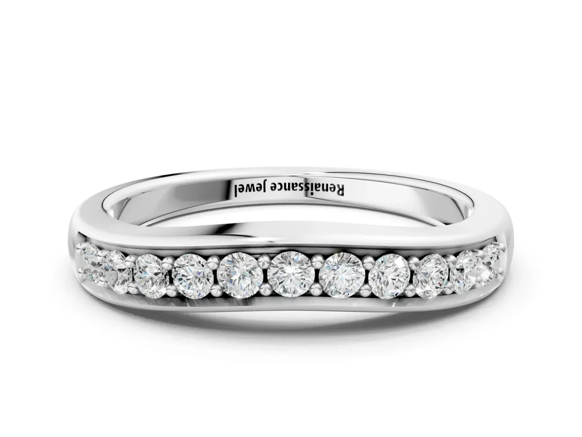 Channel Set Round Diamond Curved Band White gold