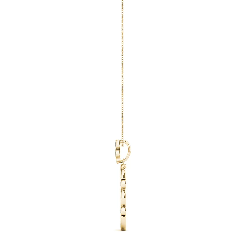 Bezel Marquise and Round Diamond Pendant Yellow gold