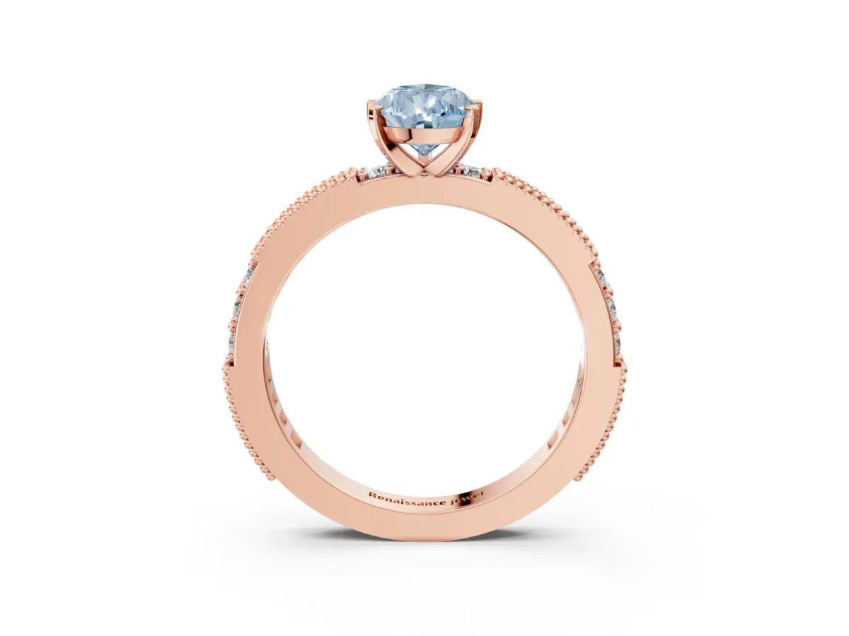 Fancy Blue Pear Cut Solitaire with Pavé Band and Four-Prong Setting Rose gold